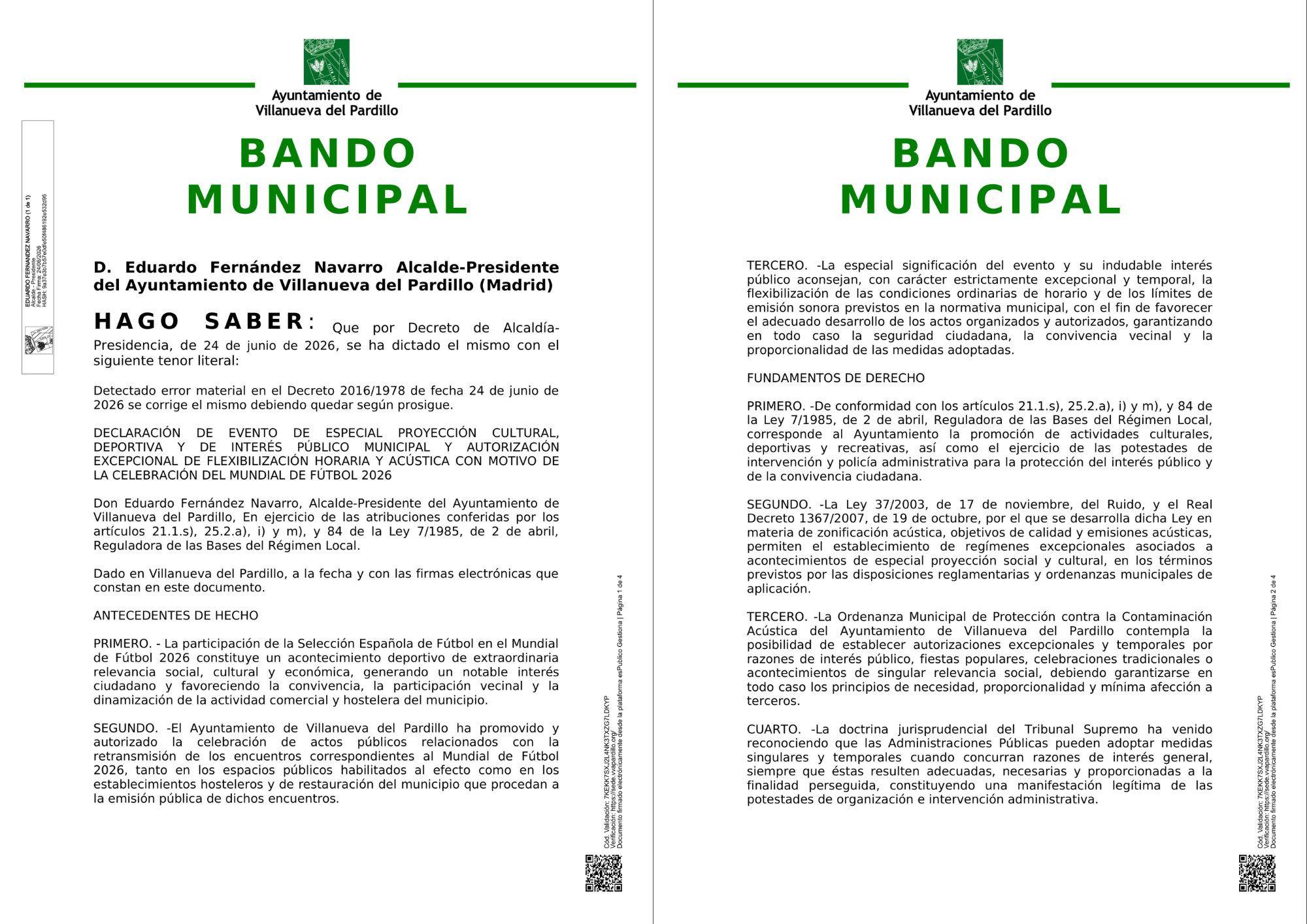 Bando municipal en Villanueva del Pardillo